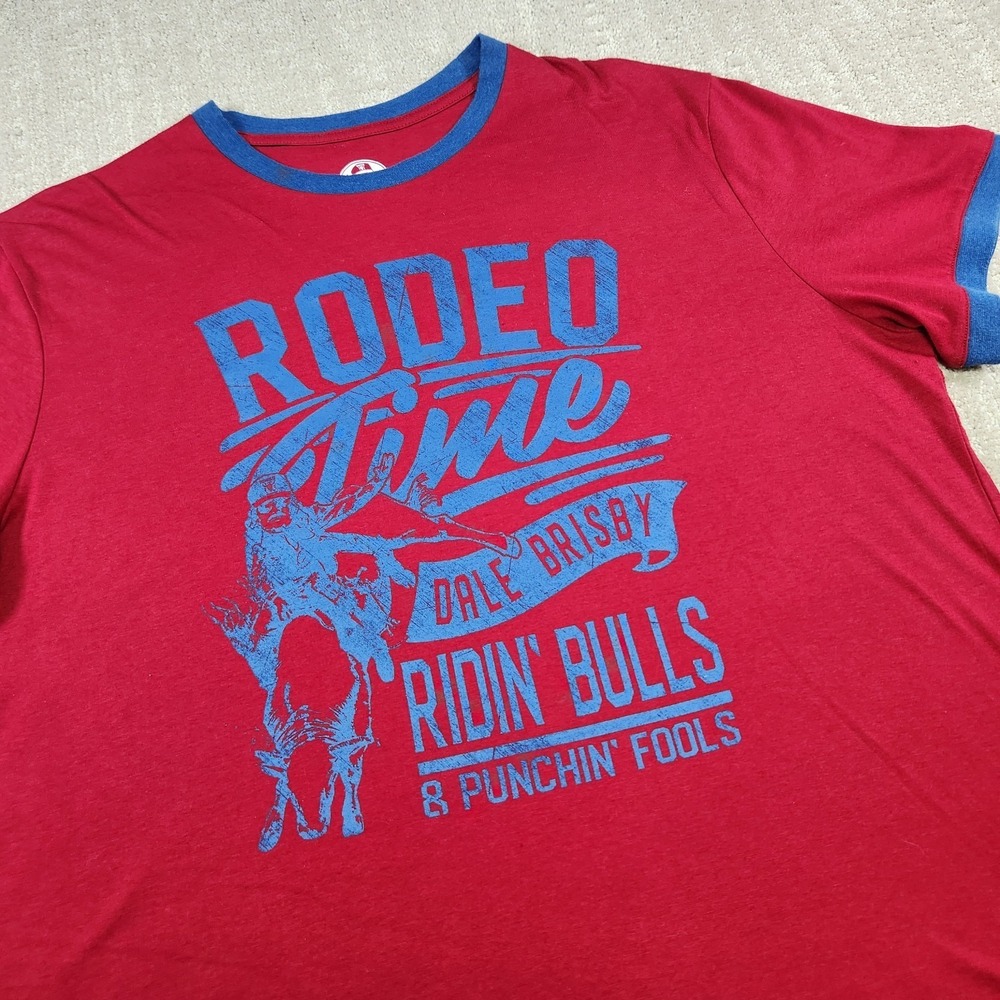 Dale Brisby Rodeo Shirt‎ Men XL Rock & Roll Denim Cowboy Ringer Riding Bulls Red